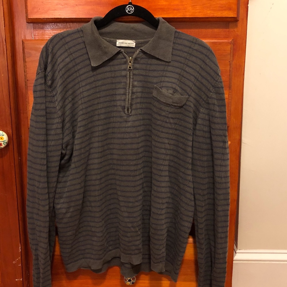 Dries Van Noten Grey Striped Quarter Zip
